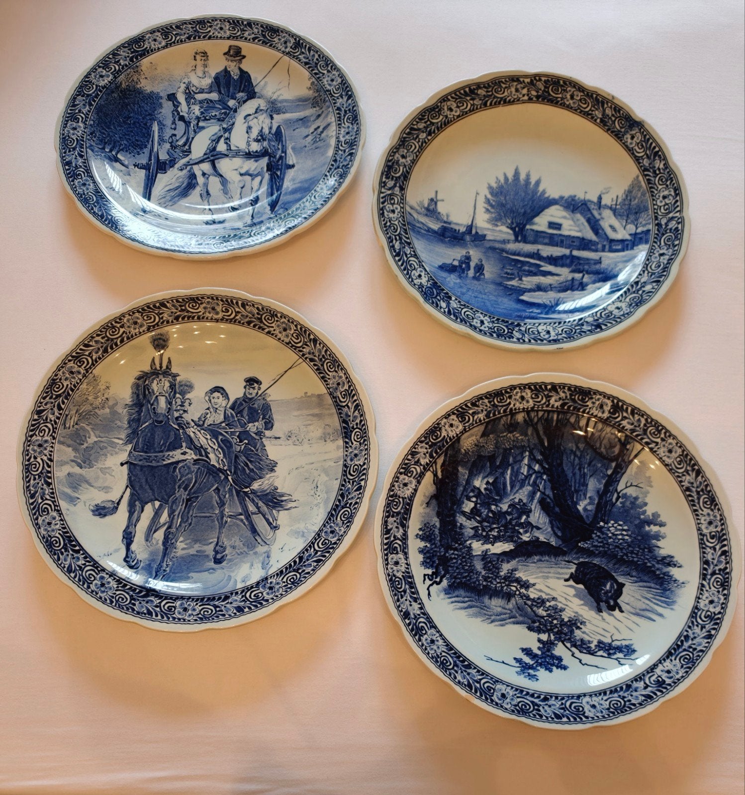 Set van 4 antieke Delfts blauwe wandborden Royal Sphinx, Antiek en Kunst, Antiek | Wandborden en Tegels, Ophalen