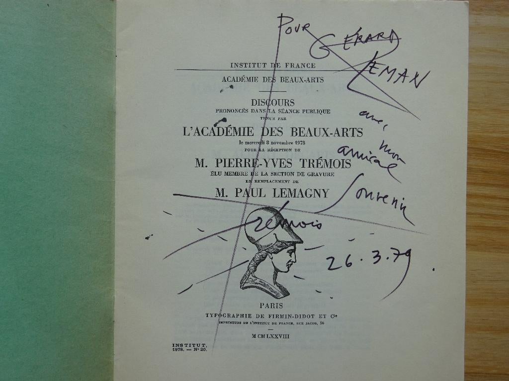 Yves Trémois, brochure, 1978 Académie des Beaux-Arts /signed, Enlèvement ou Envoi, Comme neuf, Peinture et dessin