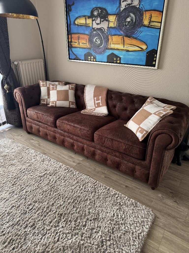 Chesterfield slaapbank, Trois personnes, 200 à 250 cm, Banc droit, Comme neuf
