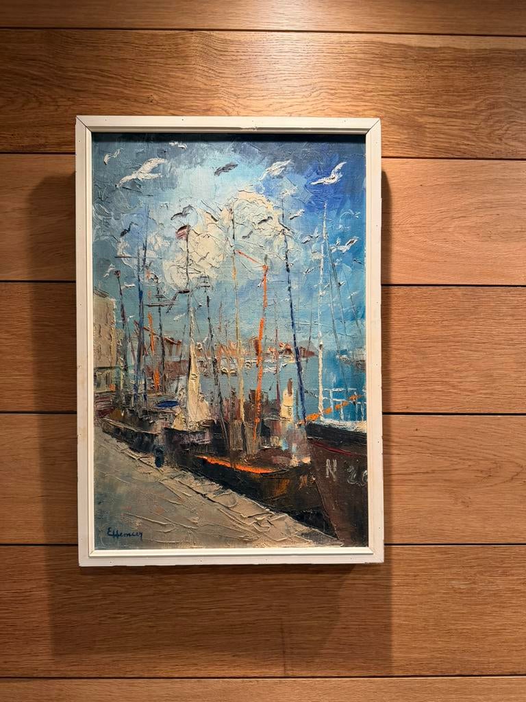 Tableau port aux voiliers – huile au couteau, Enlèvement