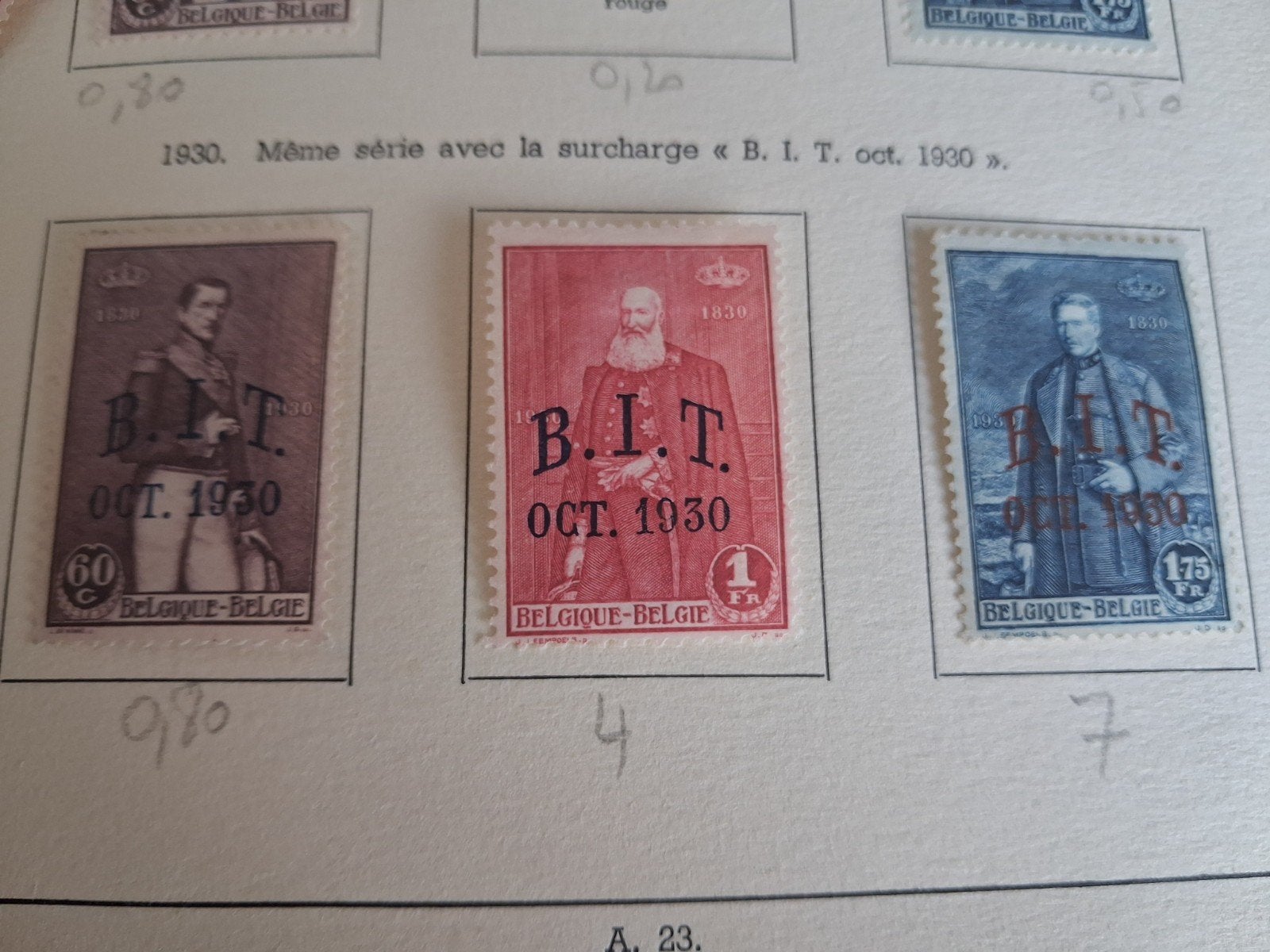1930 Timbres 3 rois avec surcharge  BIT bleu, Enlèvement ou Envoi