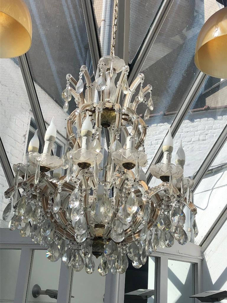 Grote Maria-Theresa-kroonluchter van Boheems kristal, Ophalen, Gebruikt, Glas, Lustre style Marie-Thérèse en cristal de Bohême