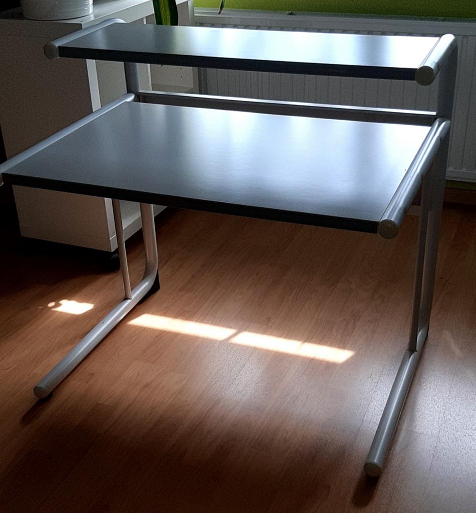 Bureau- /computertafel, Maison & Meubles, Bureaux, Métal, Blanc, Goulotte de câbles, Enlèvement