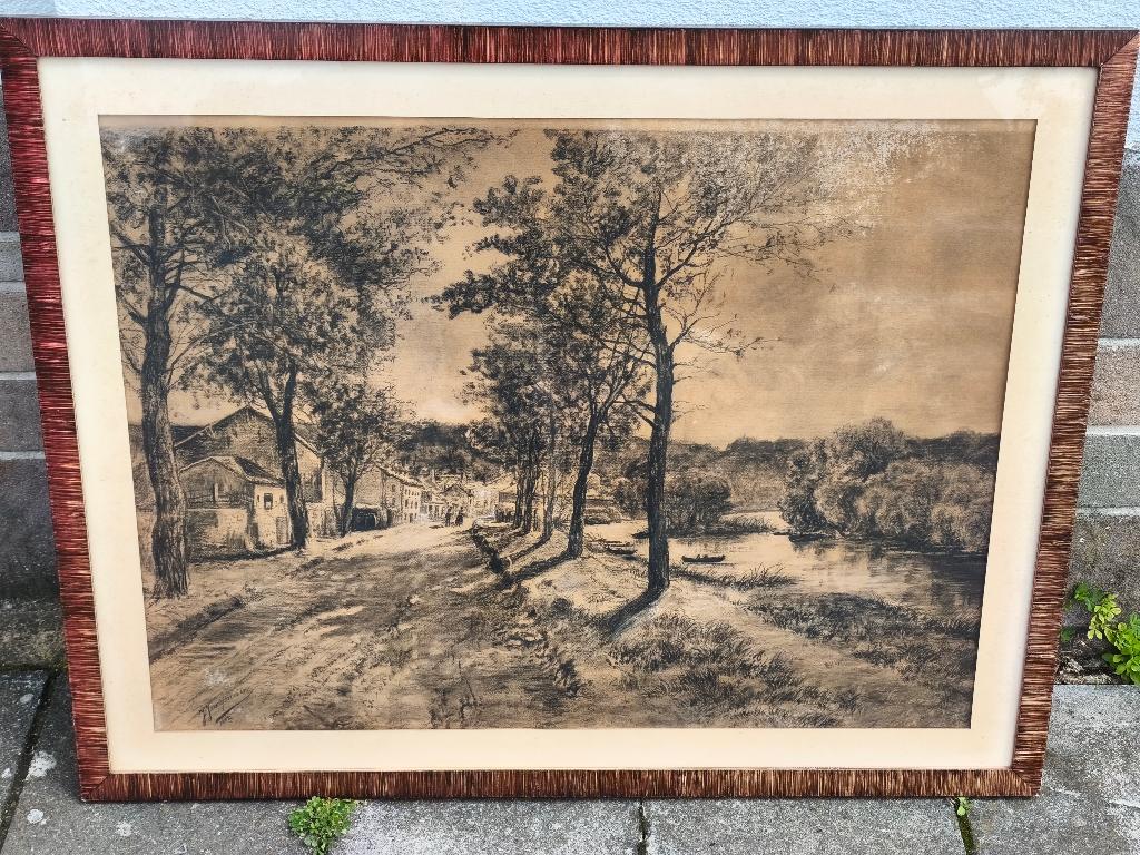 Fusain paysage signe j jacqmain 1902, Enlèvement