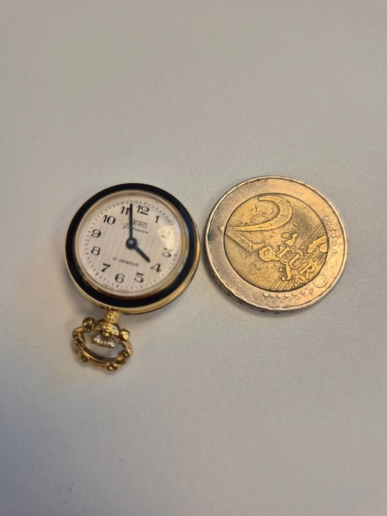 Vintage miniatuur hang-zakhorloge Fero Feldman Swiss made, Handtassen en Accessoires, Horloges | Dames, Overige merken, Overige materialen