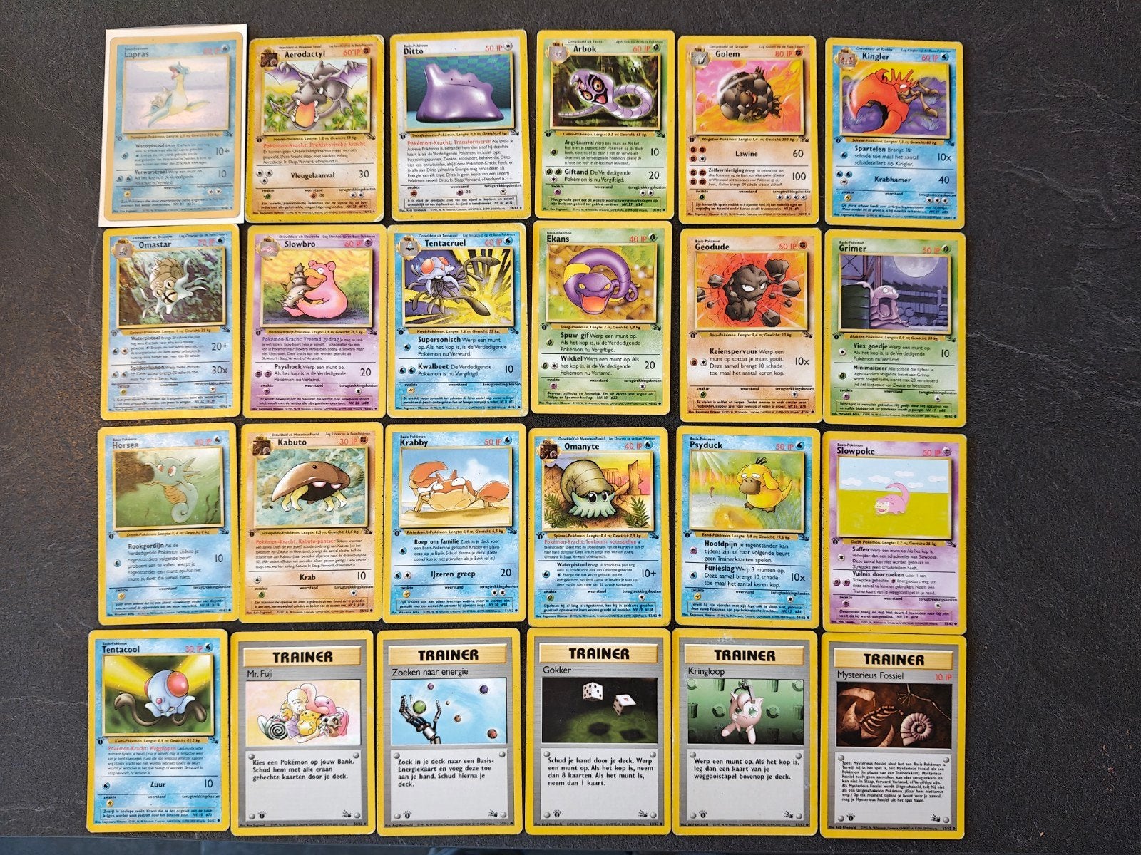 24 Pokémon kaarten, 1st edition Fossil, nederlandstalig, Hobby en Vrije tijd, Ophalen, Gebruikt, Meerdere kaarten