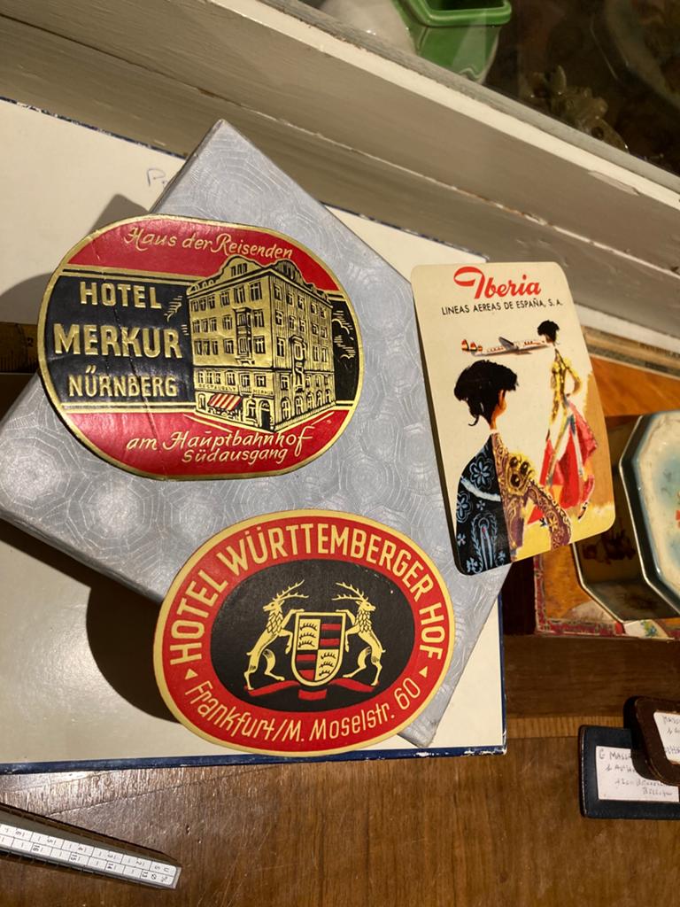 Vintage bagagelabels voor op reis — 1950/60, Antiek en Kunst, Ophalen