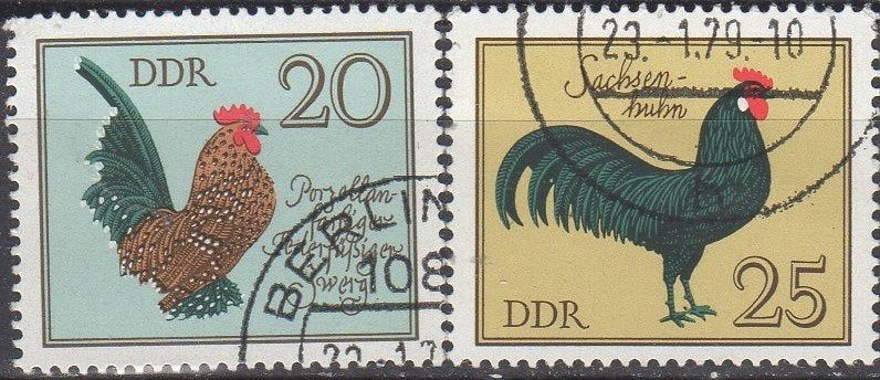 DDR - Japanse krielkip en Saksische hoen -1979, Enlèvement ou Envoi, RDA, Affranchi