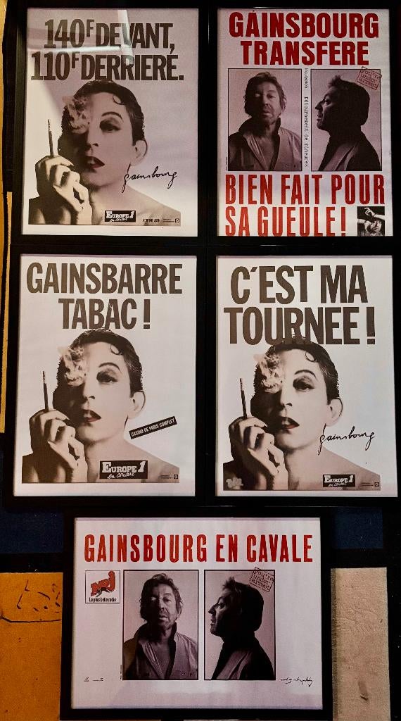 Lot de 5 cadres Serge Gainsbourg, Enlèvement ou Envoi, Comme neuf, Artiste