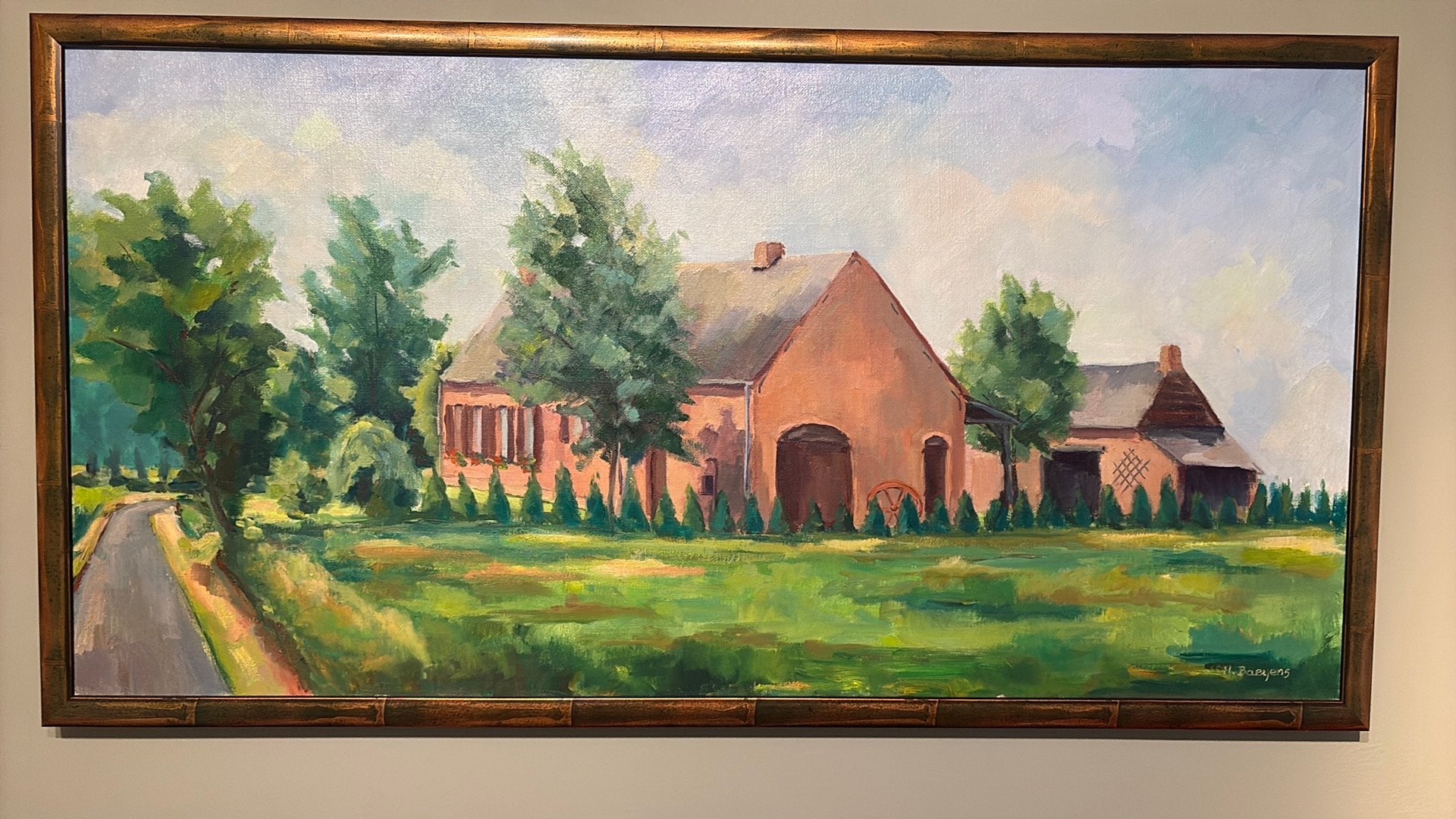 Schilderij Kempische hoeve op doek, Antiek en Kunst, Ophalen, Gesigneerd, Doek