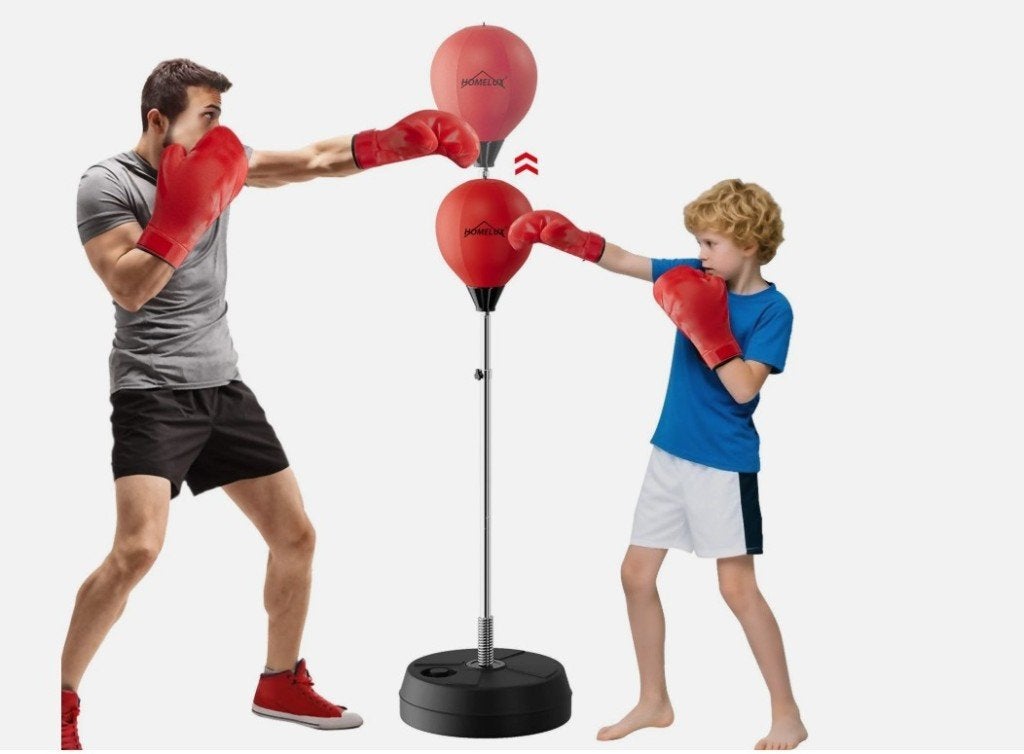 Bokspaal op voet - 80 tot 120cm - 2 paar handschoenen pomp, Ophalen of Verzenden, Nieuw, Boksbal