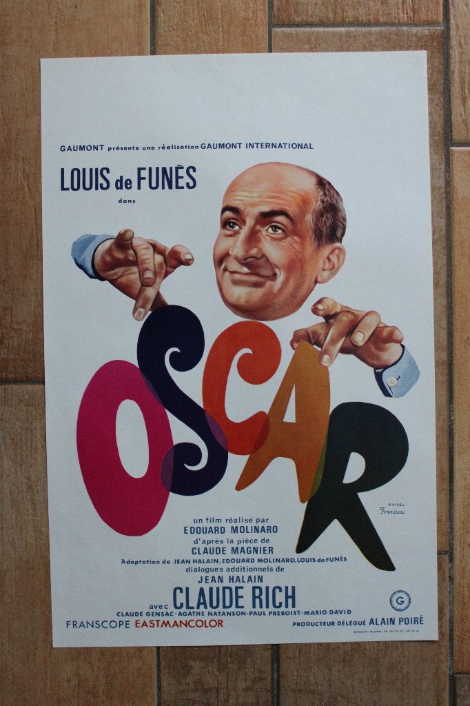 filmaffiche Louis De Funes Oscar 1967 filmposter, Rechthoekig Staand, Ophalen of Verzenden, Zo goed als nieuw, A1 t/m A3