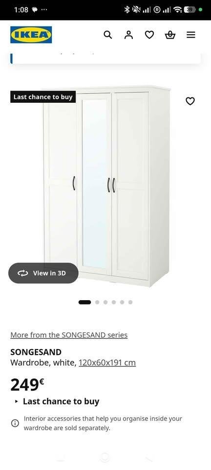 Armoire IKEA SONGESAND 3 portes avec miroir, Maison & Meubles, Enlèvement, Comme neuf, Avec porte(s)