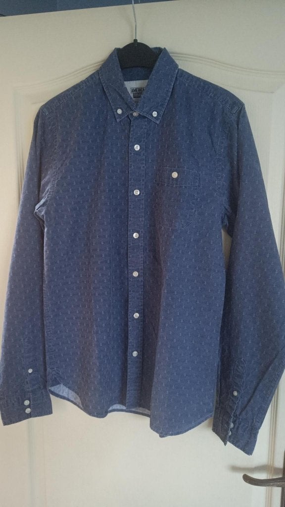 hemd lange mouw jeansblauw, Ophalen, Gedragen, Blauw