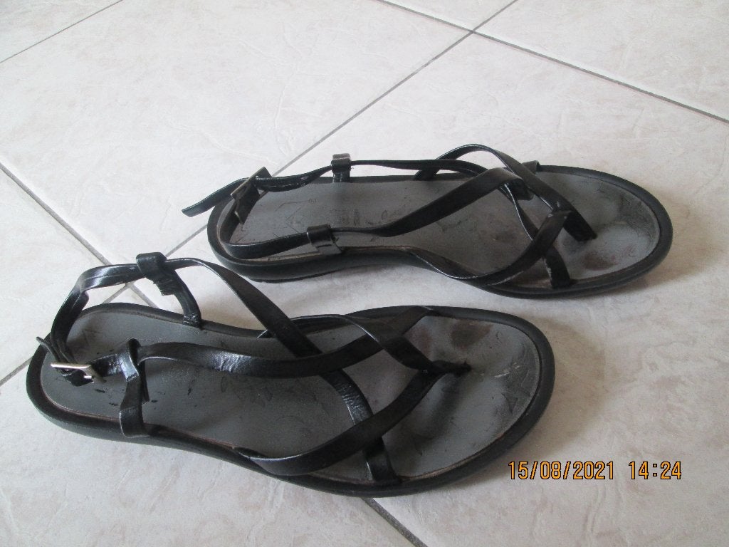 Sandales à brides en cuir noir « DXXZ » P : 37, Ophalen, Zwart, Sandalen of Muiltjes, DXXZ