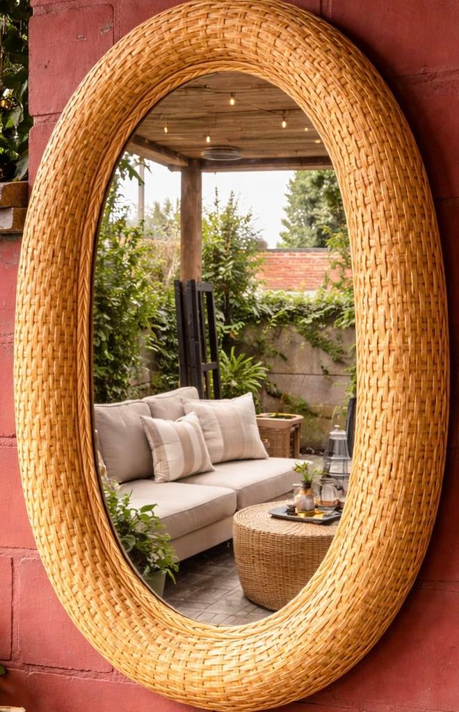 Vintage wicker ovale spiegel Boho, Enlèvement, Ovale