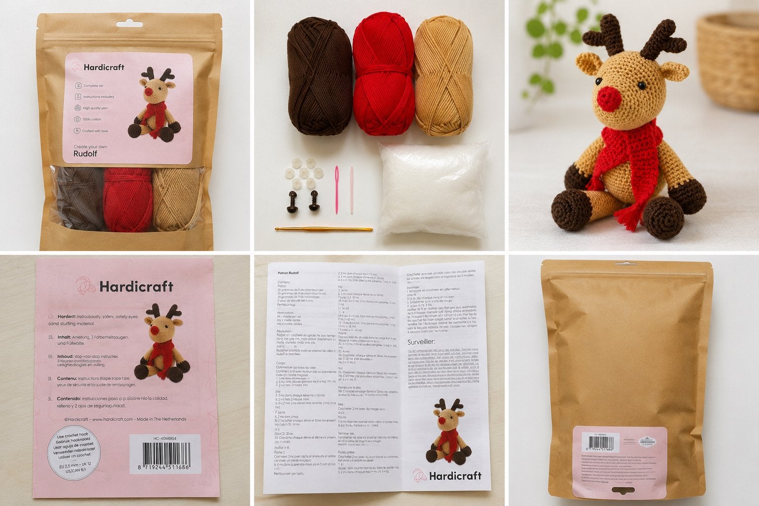 Hardicraft haakpakket — Rudolf het rendier — compleet, Hobby en Vrije tijd, Knutselen, Ophalen of Verzenden, Nieuw