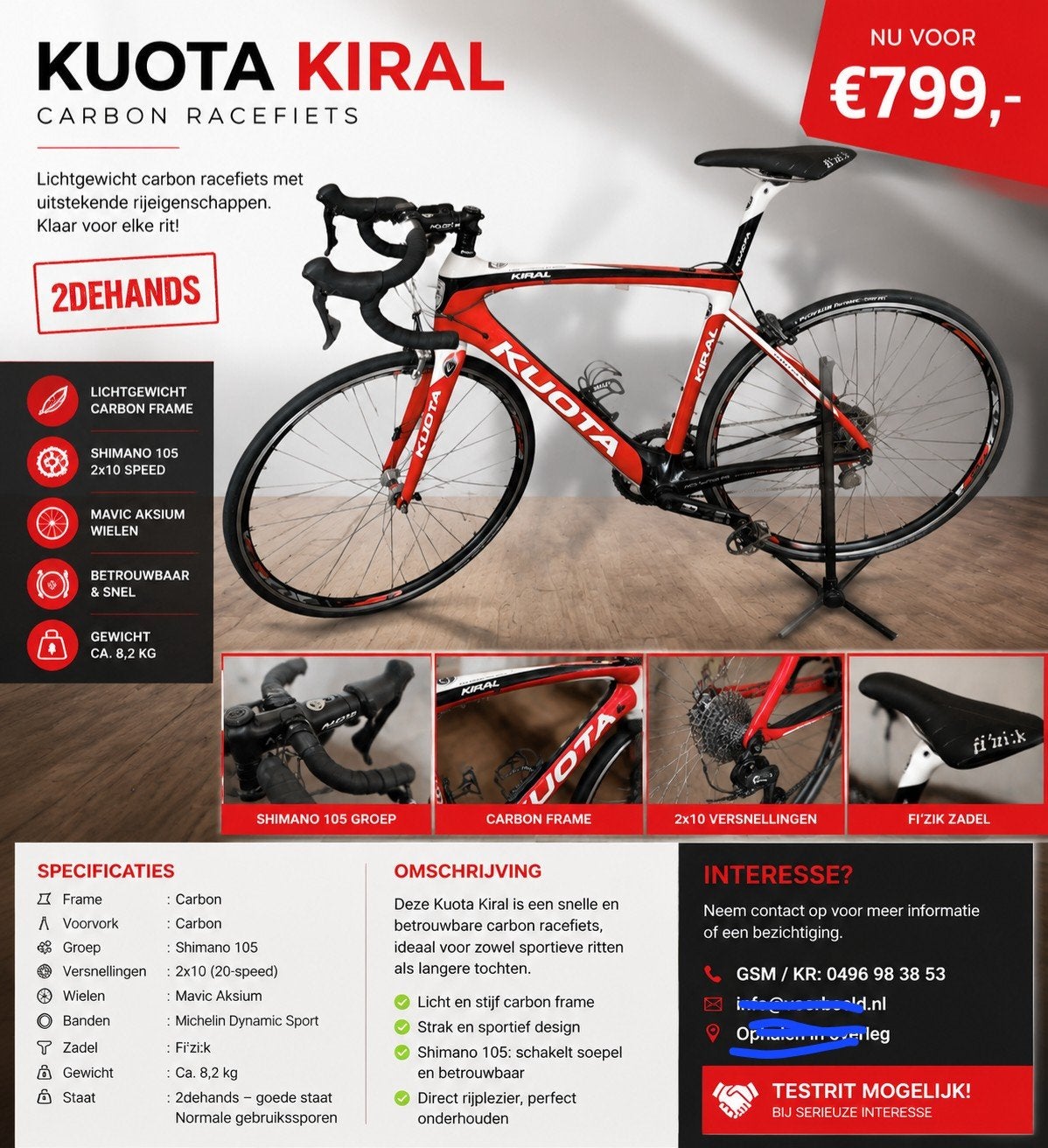 mooie verzorgde koersfiets, Ophalen