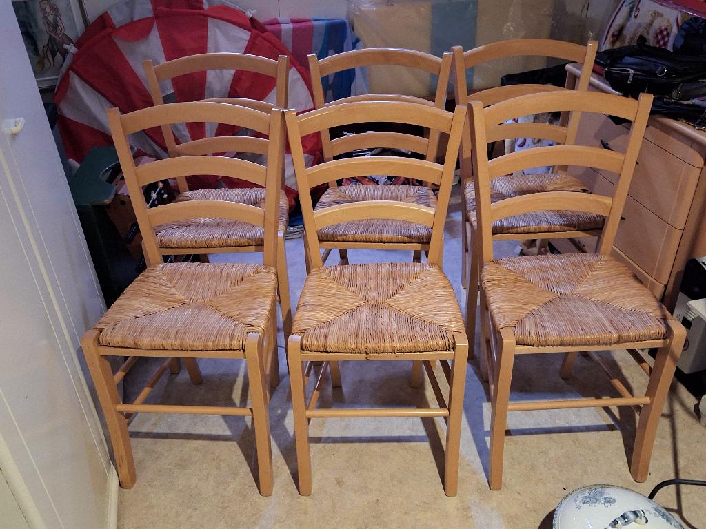 Stoel -grenen met  rieten zitting, Ophalen, Gebruikt, Overige kleuren, Klassiek