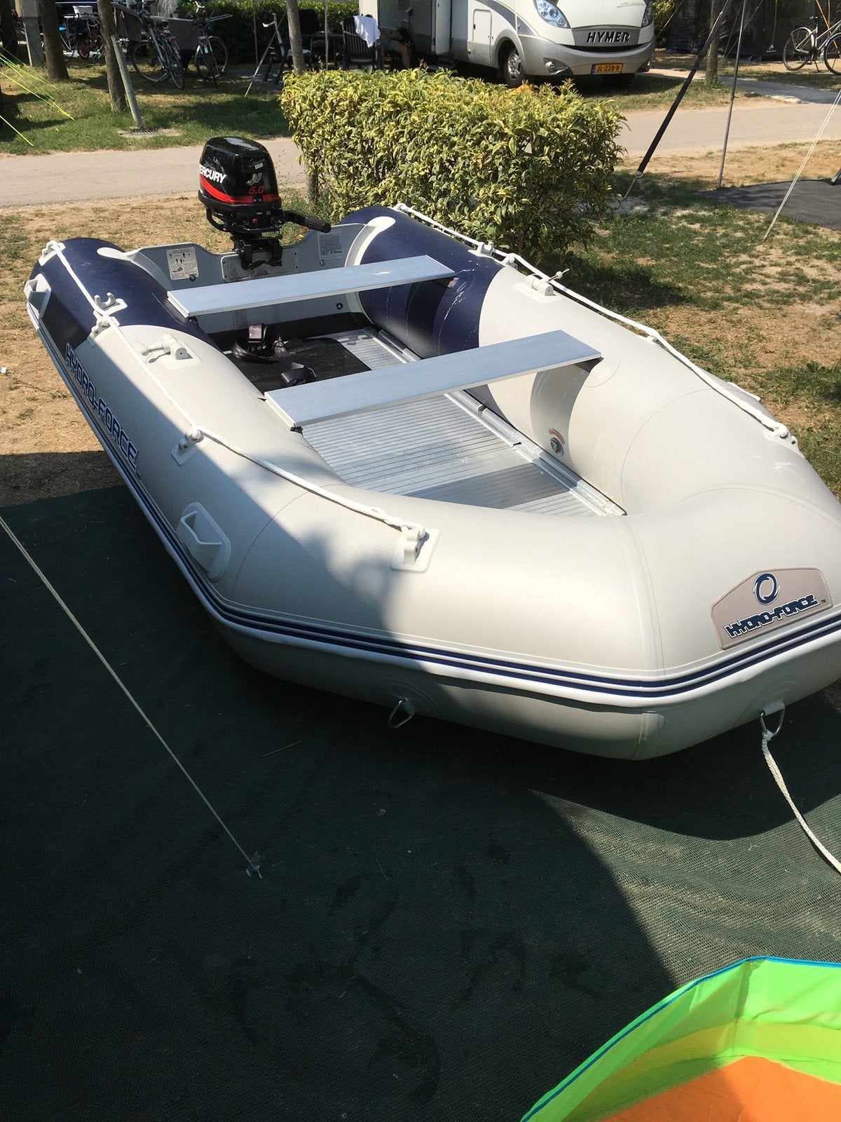 Rubberboot mercury 5pk 4takt, Watersport en Boten, Rubberboten, Ophalen, Aluminium, Gebruikt, Peddels