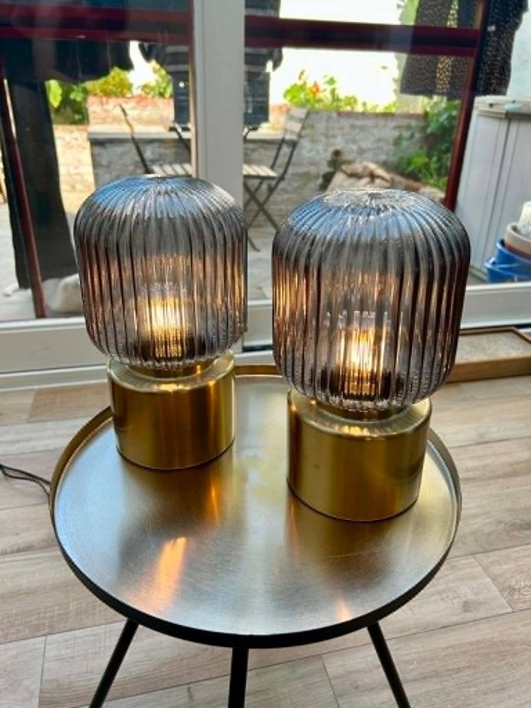Tafellamp / Nachtkastlamp - Art Deco stijl - Set van twee, Ophalen, Art deco, Goud, 28 cm