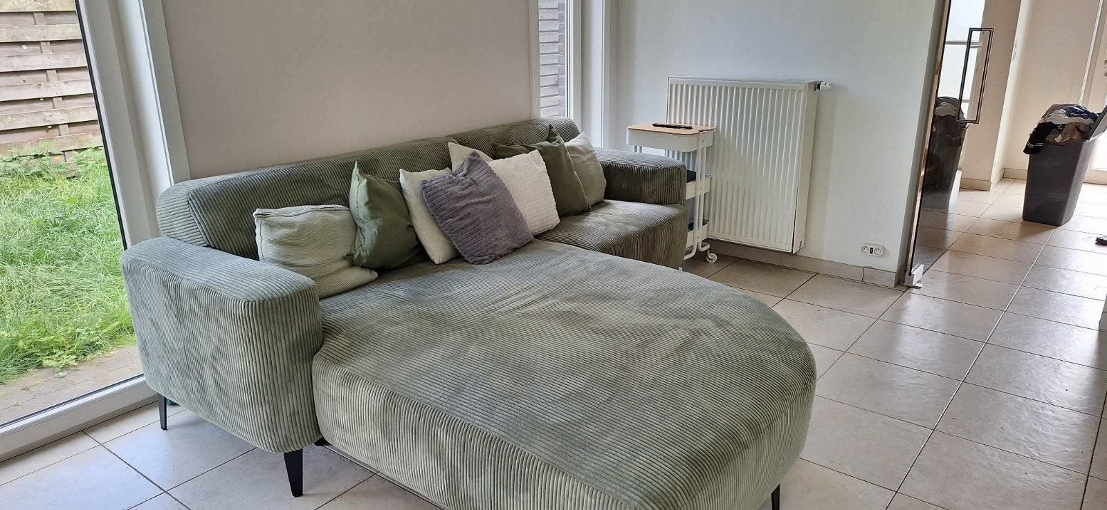 4p zetel met brede chaise longue - NIEUW  - Zetel uit weba, Huis en Inrichting, Zetels | Zetels, Stof, Ophalen
