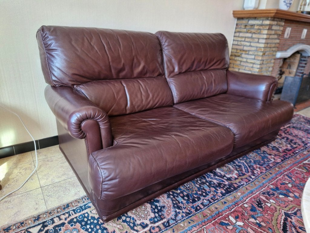 Lederen 2-zitsbank te koop – Moncalm Belgium, Maison & Meubles, Canapés | Salons, 75 à 100 cm, Enlèvement, 150 à 200 cm, Banc droit