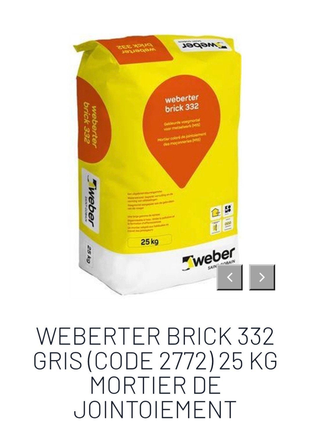Mortier de jointoiement/ Weberter brick 332/ Sac 25 kg/ Neuf, Enlèvement