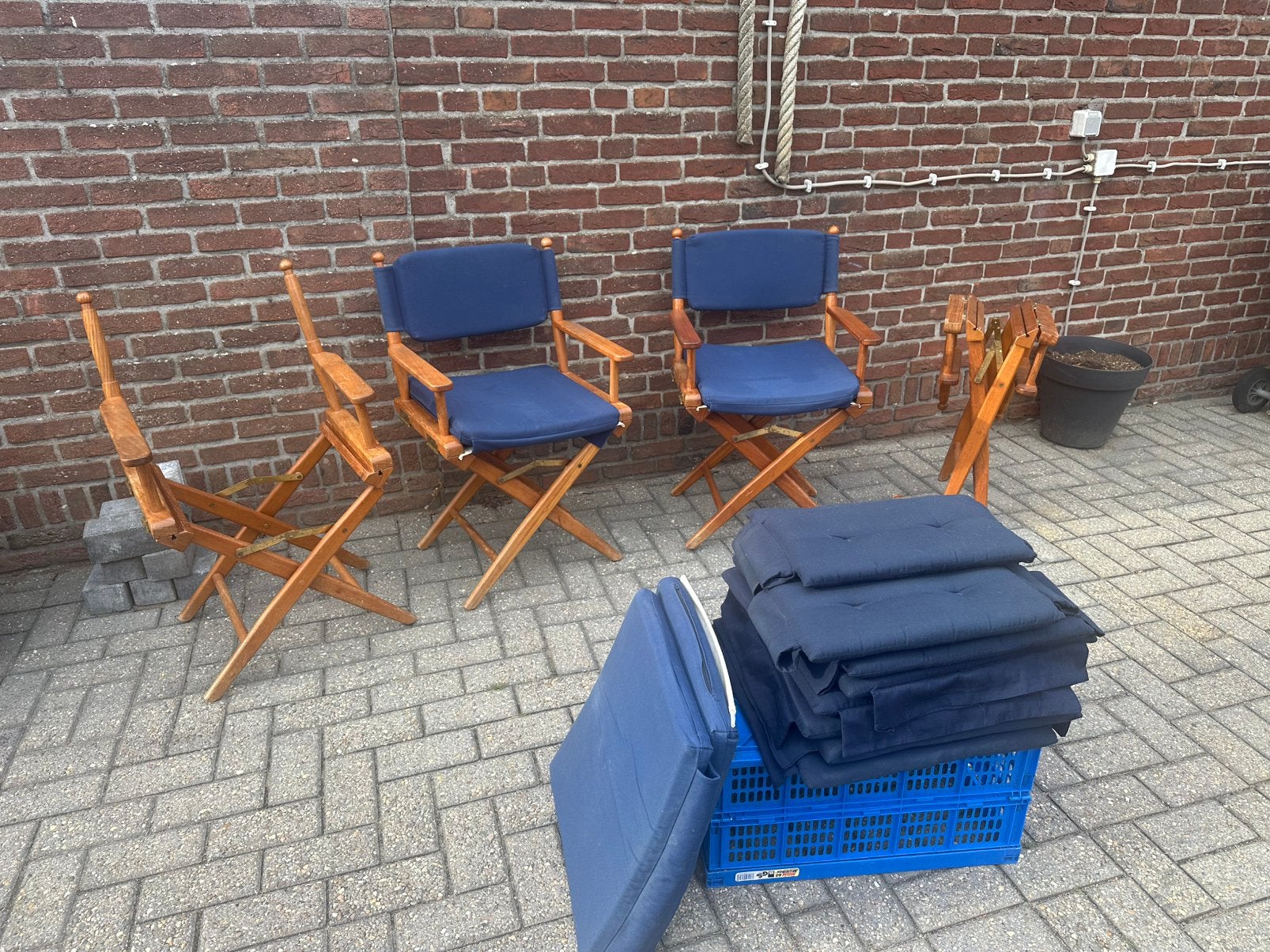Teak ARC  maritime 4 stoelen  met 2 kussen sets, Ophalen, Zo goed als nieuw