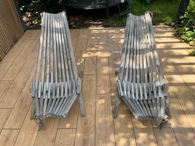 2 Design Houten tuinstoelen, Tuin en Terras, Ophalen