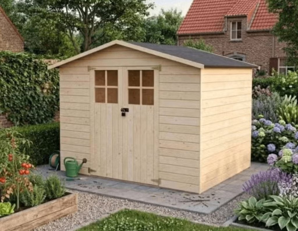 Dennenhouten tuinhuis 5,3m2, Ophalen, Gebruikt, Hout, Tuinhuis