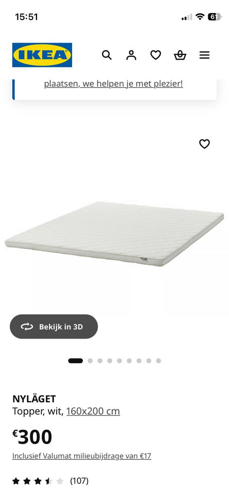 Topper matras te koop nieuw, Ophalen, Matras, 200 cm, 160 cm