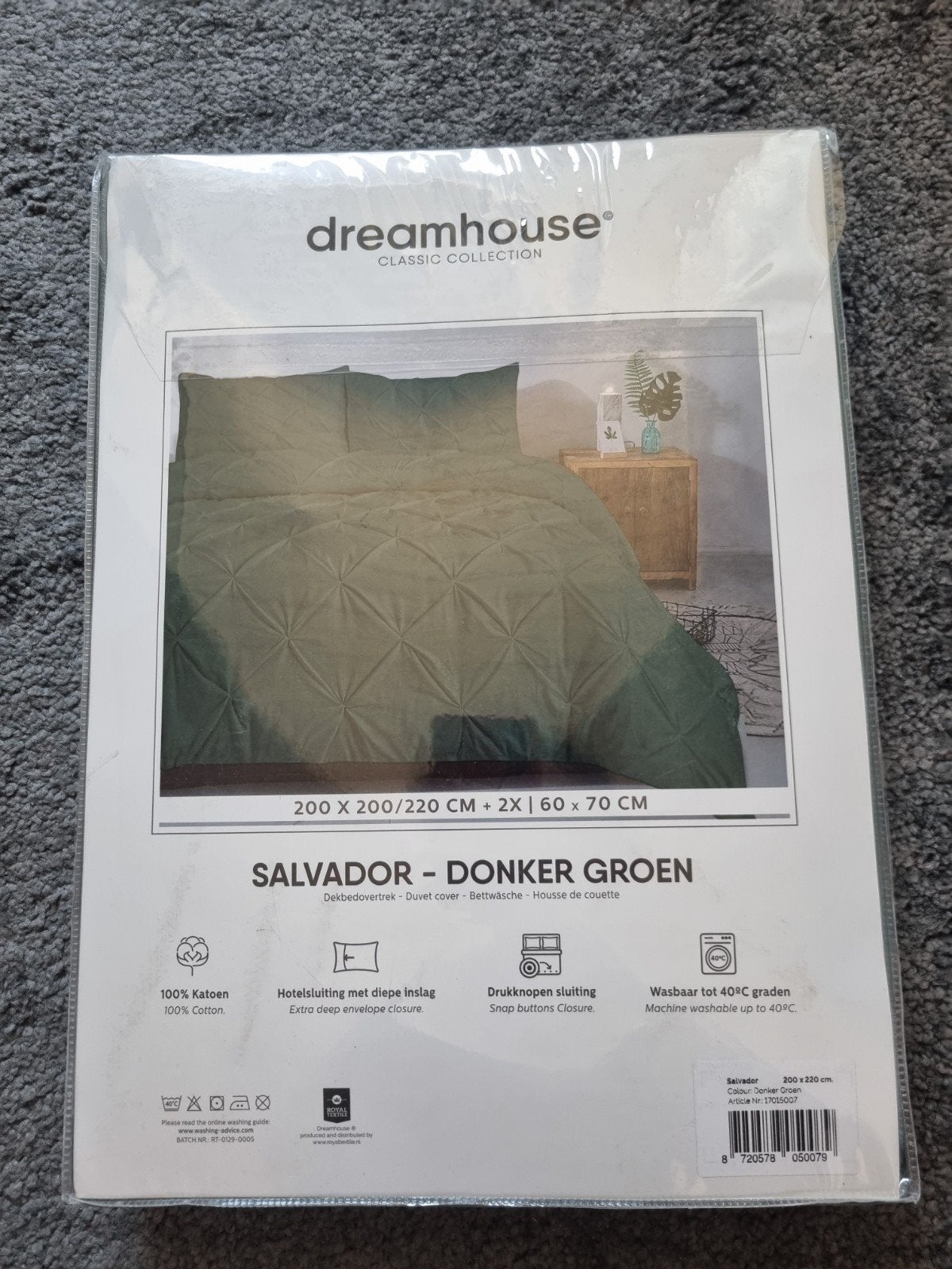 Donker groen dekbedovertrek 200x200/220cm, Ophalen of Verzenden, Groen, Dekbedovertrek