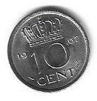 Nederland 10 cent 1967  (Juliana) Zfr, Timbres & Monnaies, Monnaies | Pays-Bas, Enlèvement ou Envoi, Reine Juliana, 10 centimes