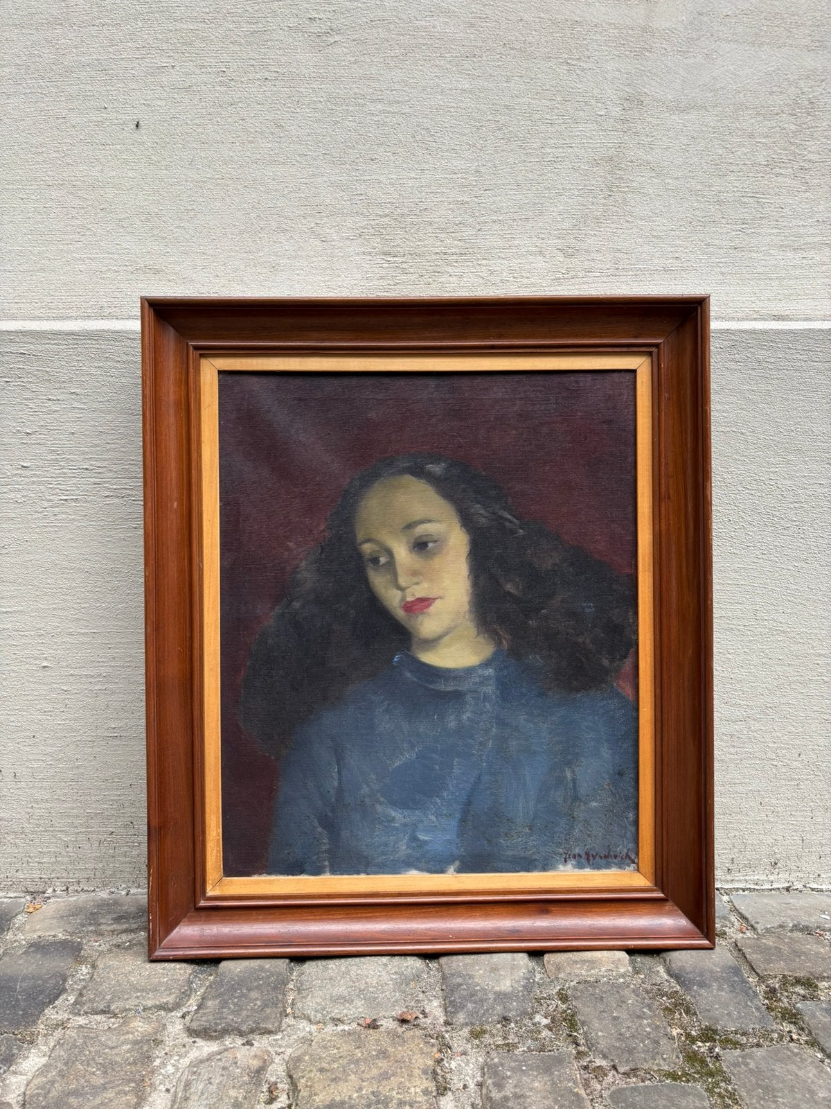 Huile sur toile avec un portrait de femme par Jean Hynderick, Antiquités & Art, Portrait ou Personnes, Peinture à l'huile, Enlèvement