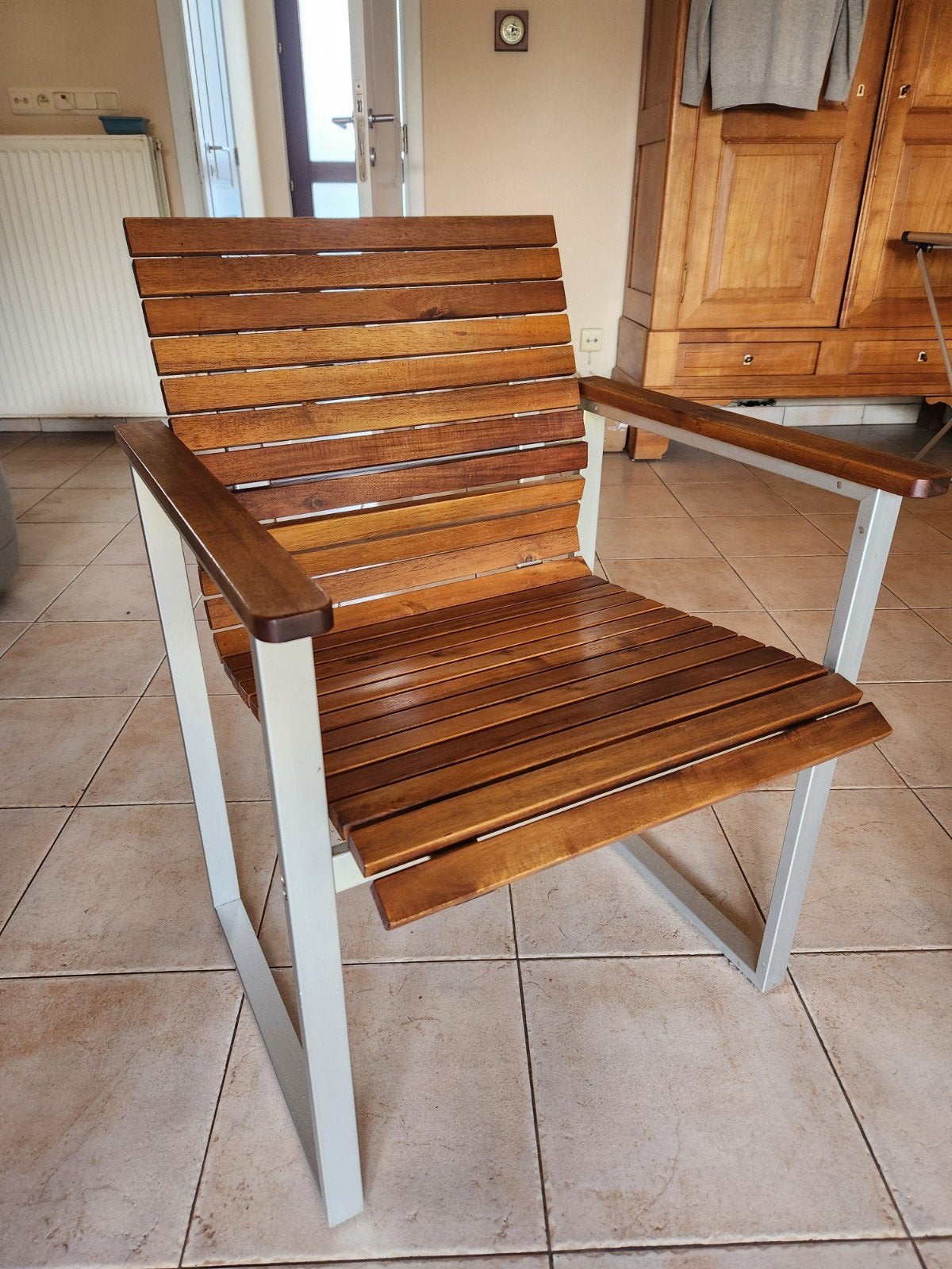 lot de 7 chaises en teck et structure métallique, Maison & Meubles, Comme neuf, Enlèvement, Cinq, Six Chaises ou plus, Bois