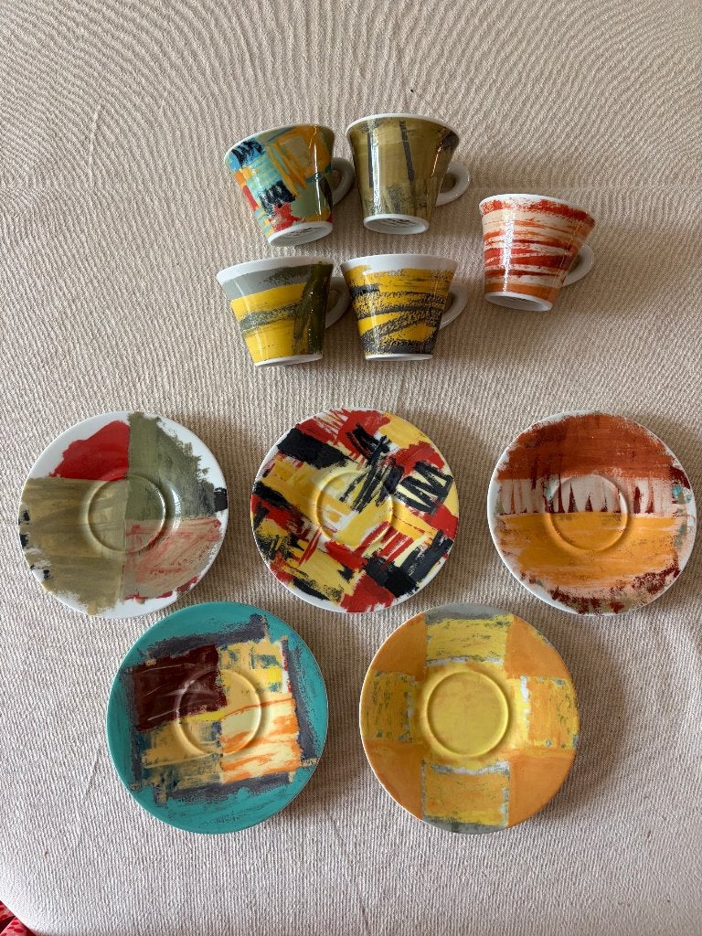 Vijf expresso tasjes met schoteltje, Ron Anderson, Zeitler, Ophalen, Overige merken, Nieuw, Modern