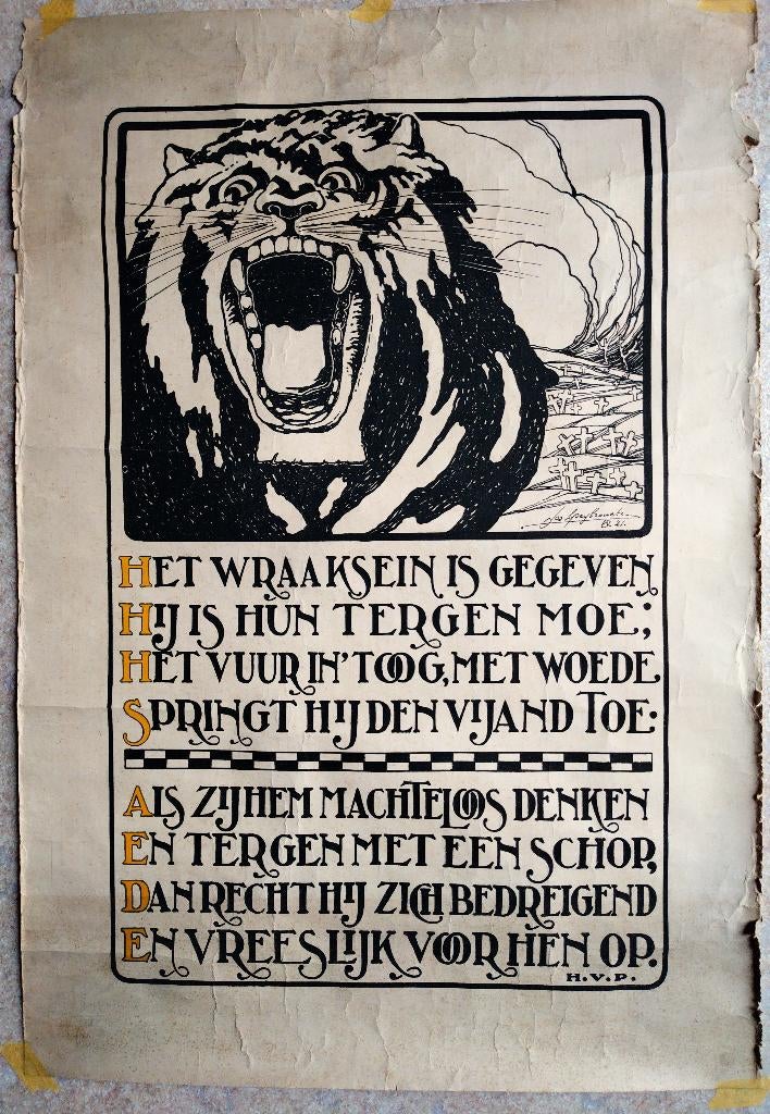 Poster met Leeuw door J Speybrouck en tekst uit volkslied, Antiek en Kunst, Ophalen of Verzenden