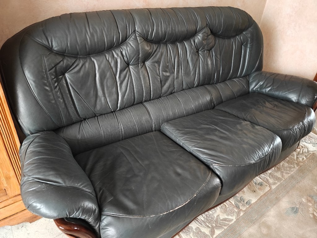 Salon in leder (3 + 2-zit), Ophalen, Gebruikt, Hout
