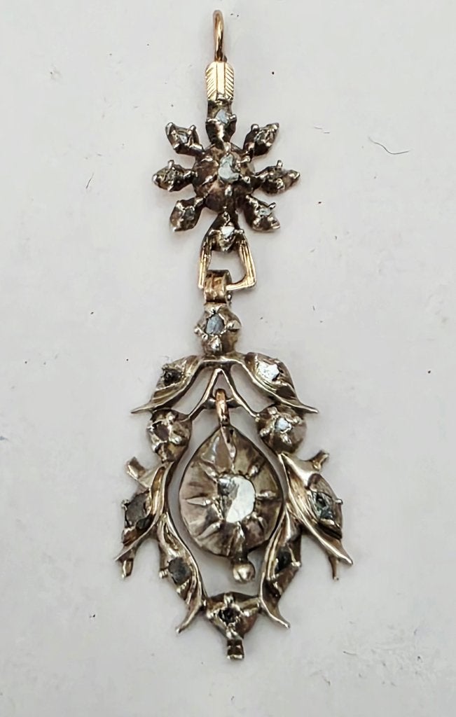 19 eeuw zilver/goud hanger met diamanten, Enlèvement ou Envoi, Argent, Pendentif