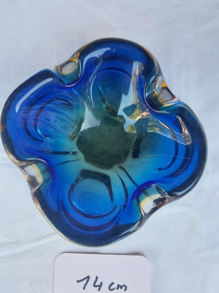 Asbak Antiek Donker Blauw Glas 14/7cm Hoog, Ophalen of Verzenden, Zo goed als nieuw, Asbak