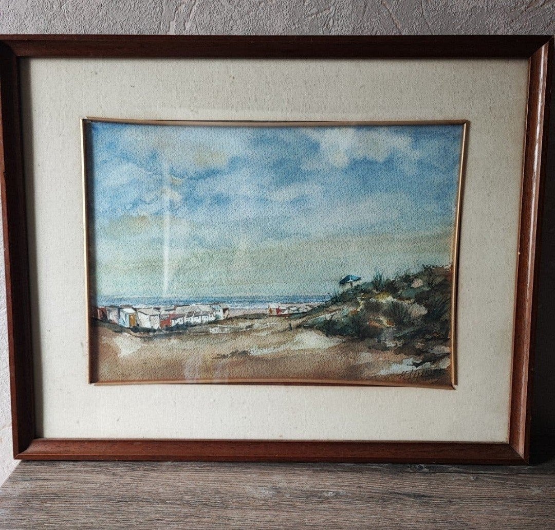 Aquarelle, scène de plage, signée, Antiquités & Art, Art | Peinture | Classique, Enlèvement, Aquarelle