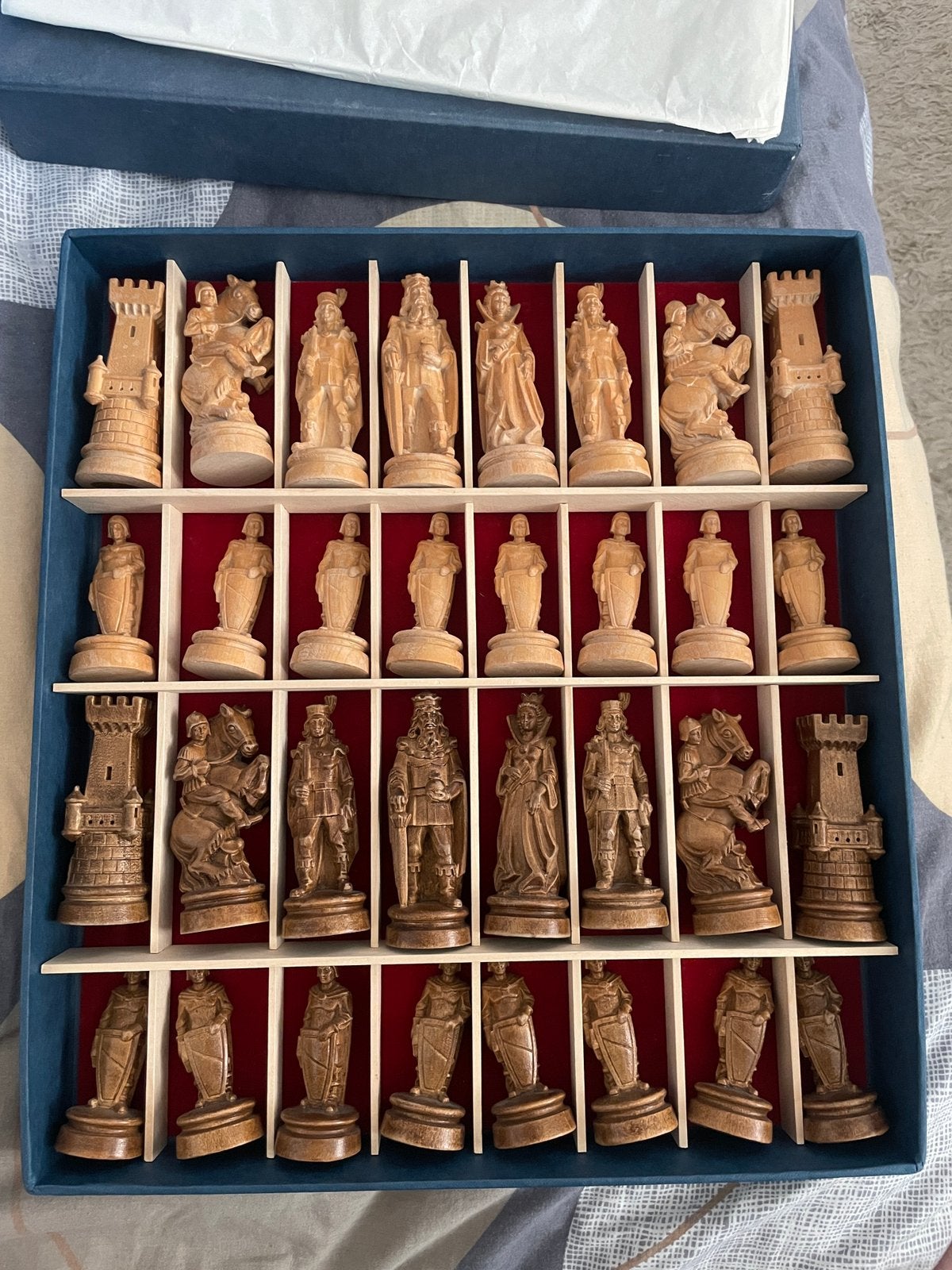 Antieke houten schaakset, handgemaakt., Antiek en Kunst, Antiek | Verlichting, Ophalen of Verzenden