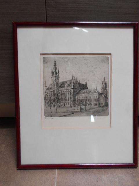 Kader met tekening Sint-Niklaas. Gesigneerd, Ophalen of Verzenden