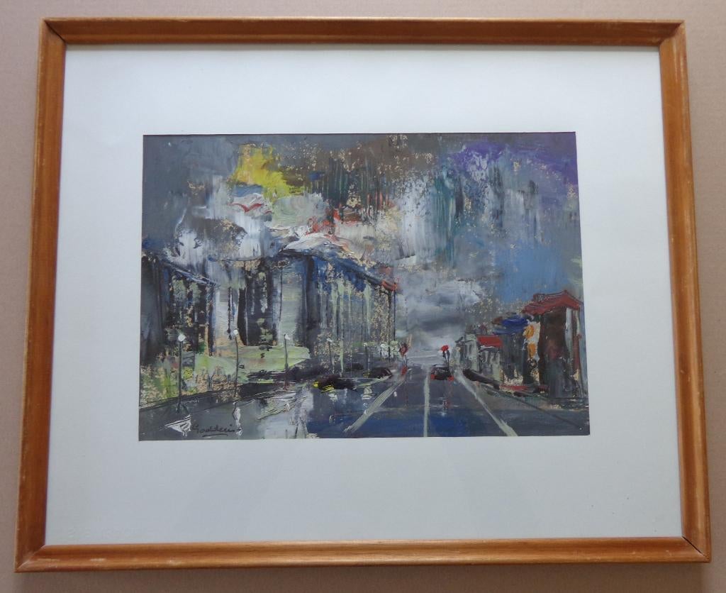 JACK GODDERIS / STADSZICHT / OLIEVERF KARTON / 48x58cm KADER, Antiquités & Art, Art | Peinture | Moderne, Enlèvement ou Envoi