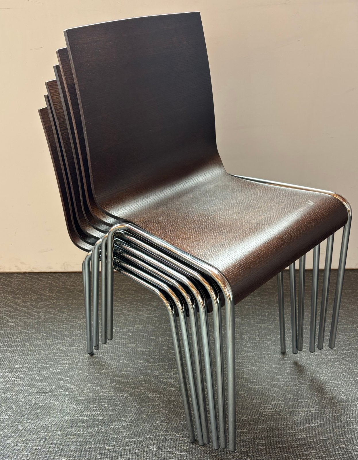 6 chaises de projet Calligaris, Maison & Meubles, Chaises, Utilisé, Cinq, Six Chaises ou plus, Bois, Métal, Autres matériaux, Brun
