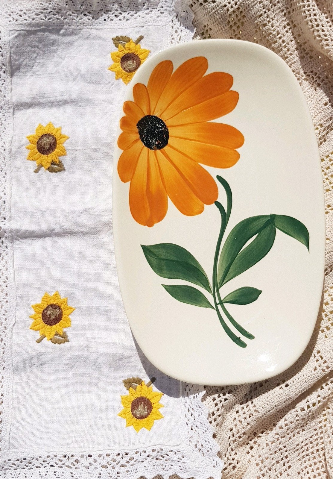 Serveerschaal 🌻 Prachtig zonnebloemdecor 🌻, Antiek en Kunst, Ophalen of Verzenden
