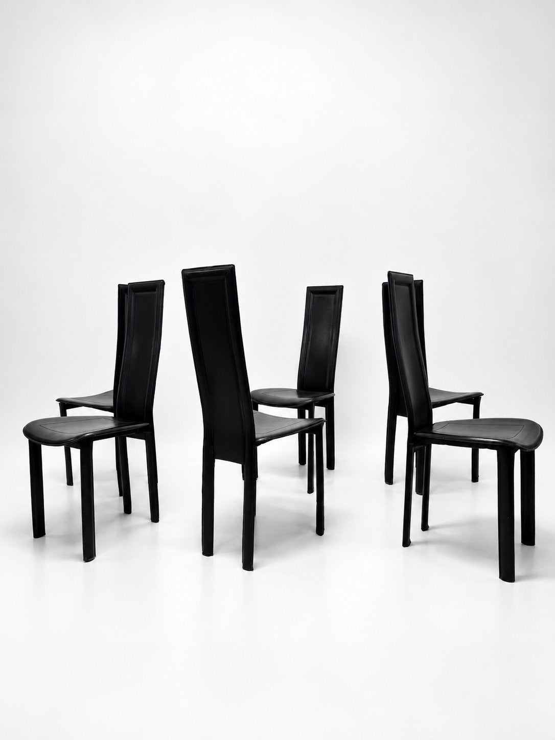 Lot de 6 chaises design italiennes en cuir noir, Enlèvement ou Envoi