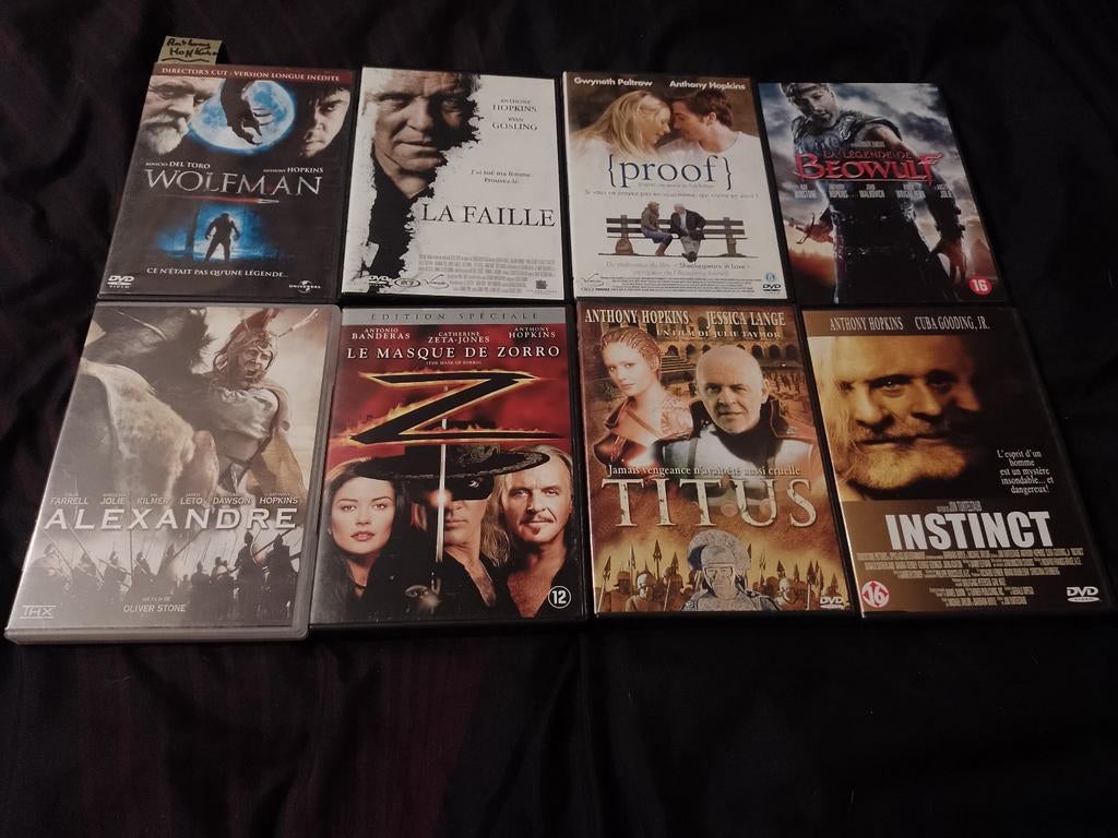 A vendre en DVD 8 films Anthony Hopkins, À partir de 12 ans, Enlèvement ou Envoi, Comme neuf, Thriller d'action