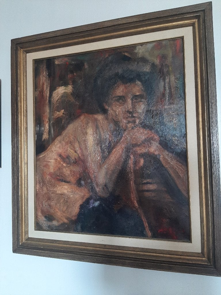 Acryl op doek depoorter, Antiek en Kunst, Ophalen of Verzenden, Handgeschilderd, Textiel, Figuren